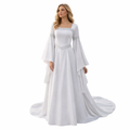 White Elvish Wedding Dress - Fantasy Gown, Medieval Renaissance Dress, Bell Sleeve Corset Back