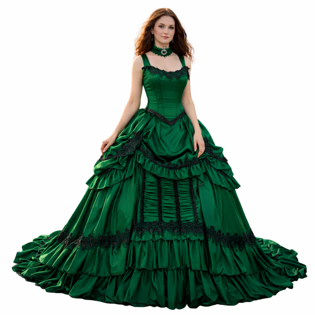 Emerald Green Victorian Dress - Corset Bustle Ball Gown, Fantasy Renaissance Gown