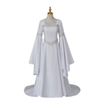 White Elvish Wedding Dress - Fantasy Gown, Medieval Renaissance Dress, Bell Sleeve Corset Back