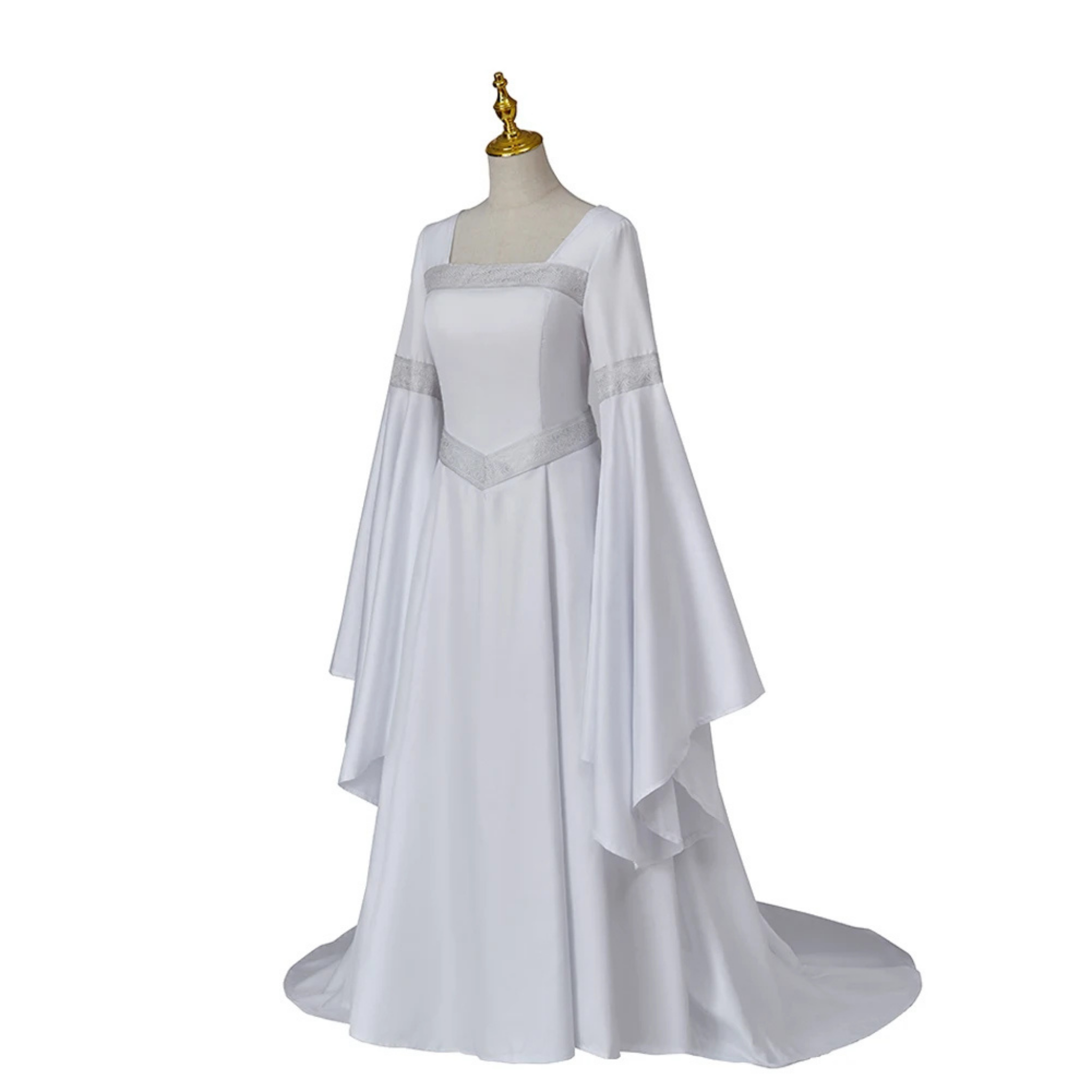 White Elvish Wedding Dress - Fantasy Gown, Medieval Renaissance Dress, Bell Sleeve Corset Back