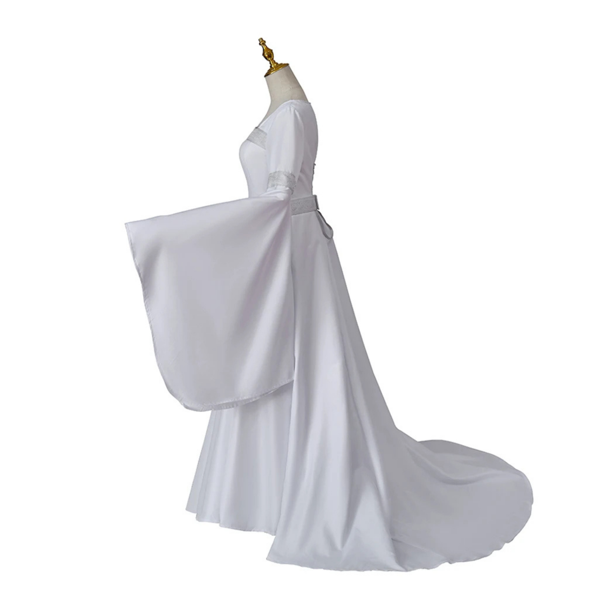 White Elvish Wedding Dress - Fantasy Gown, Medieval Renaissance Dress, Bell Sleeve Corset Back