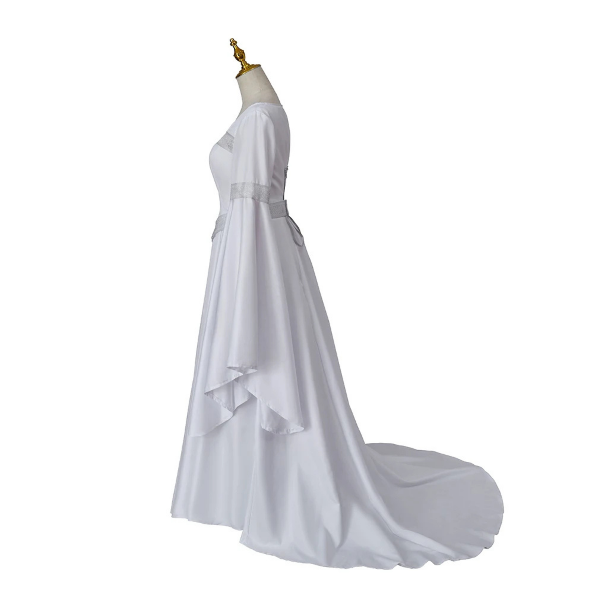 White Elvish Wedding Dress - Fantasy Gown, Medieval Renaissance Dress, Bell Sleeve Corset Back
