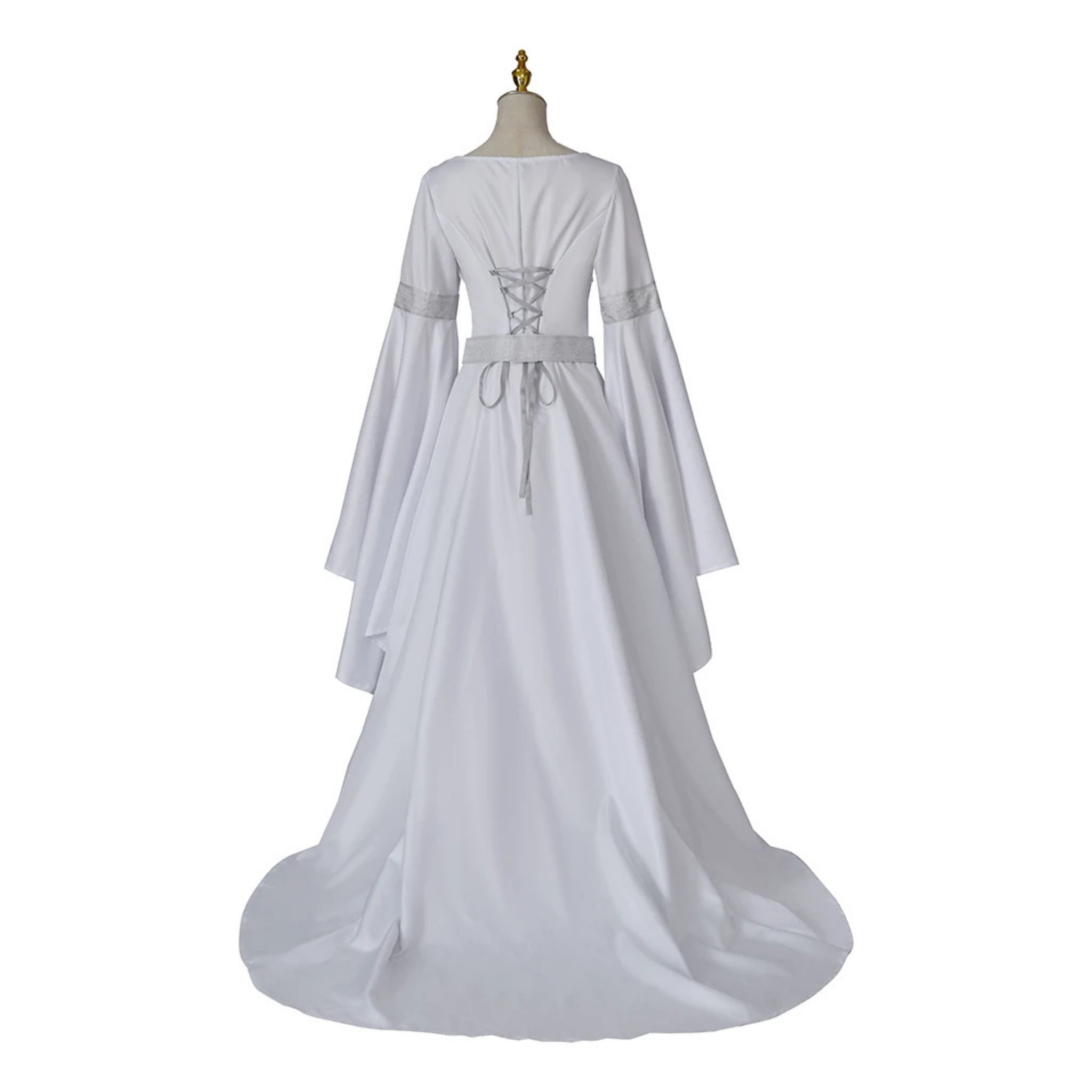 White Elvish Wedding Dress - Fantasy Gown, Medieval Renaissance Dress, Bell Sleeve Corset Back
