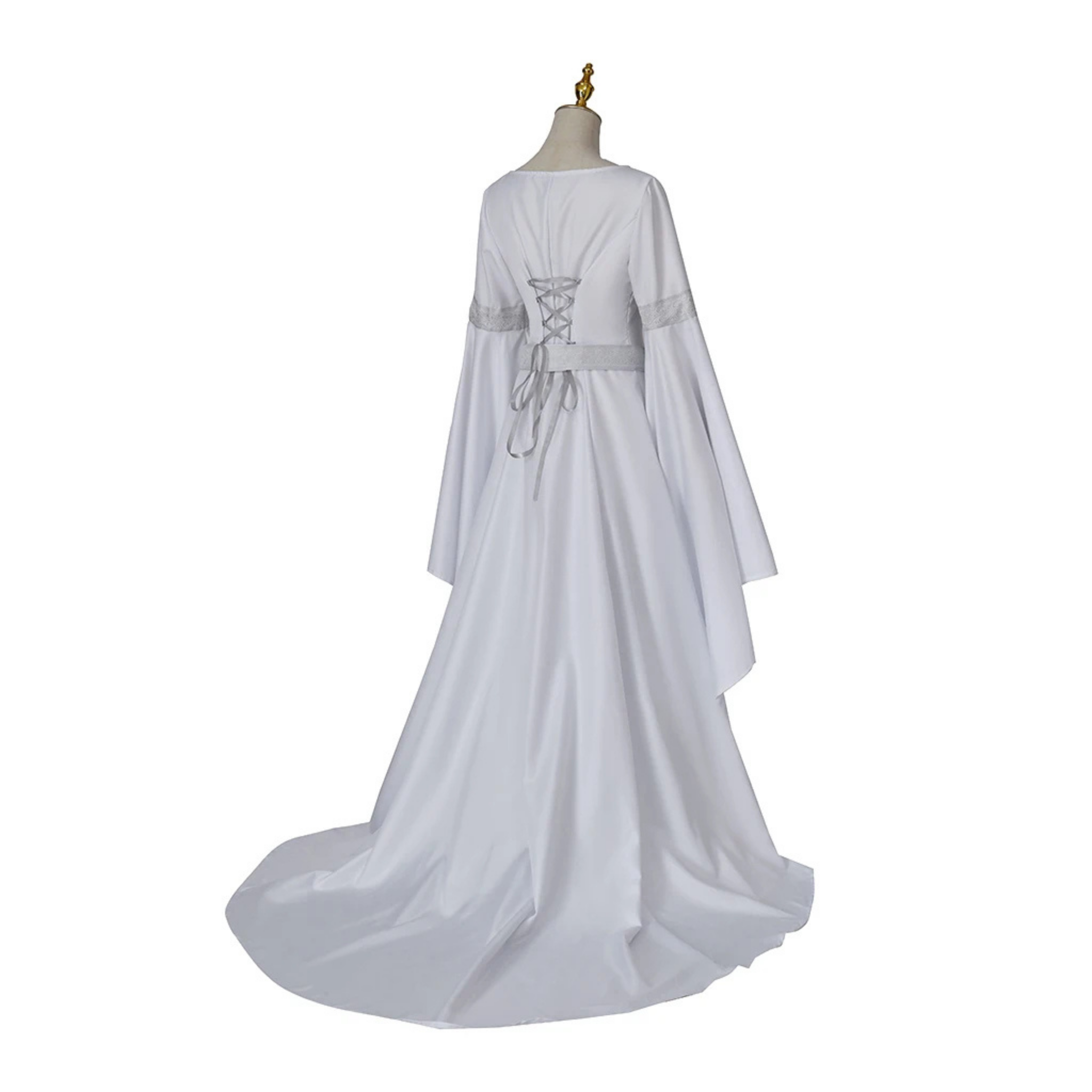 White Elvish Wedding Dress - Fantasy Gown, Medieval Renaissance Dress, Bell Sleeve Corset Back