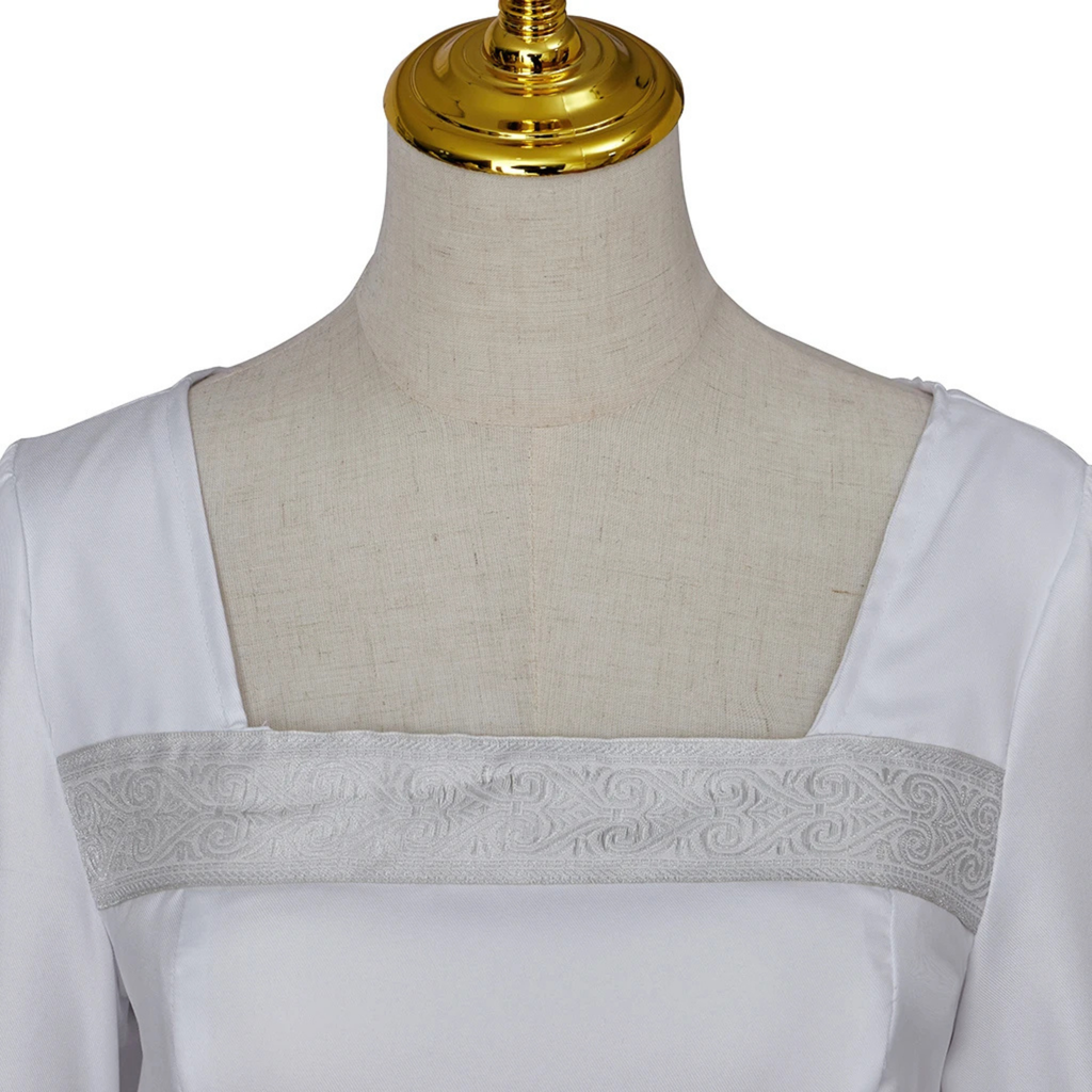White Elvish Wedding Dress - Fantasy Gown, Medieval Renaissance Dress, Bell Sleeve Corset Back